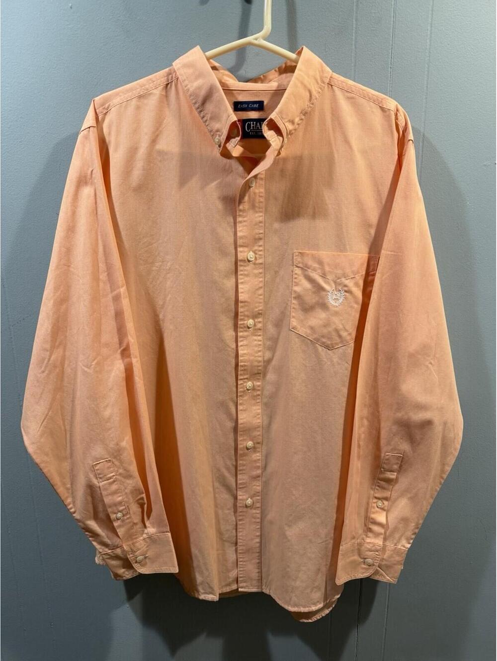 Mens Chaps Peach Long Sleeve Button Up Shirt, Size Large Casual or Dressed Up